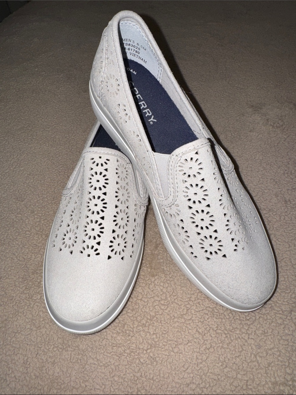 Sperry Women’s White Perforated Slip-On Flats